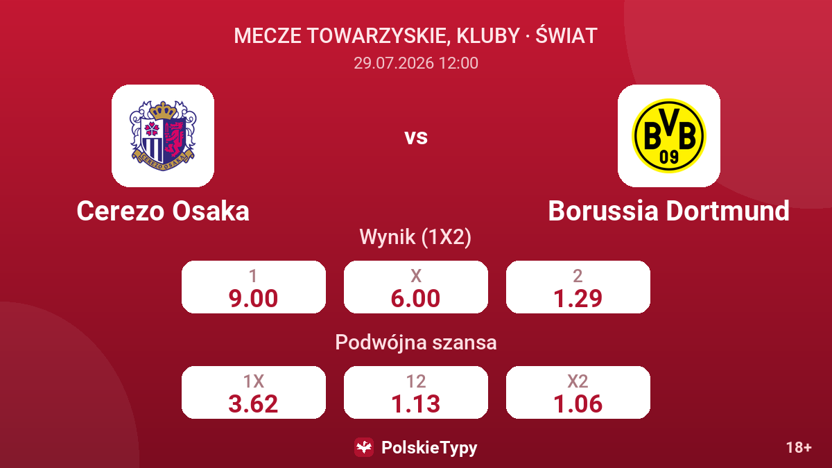 Cerezo Osaka - Borussia Dortmund — kursy