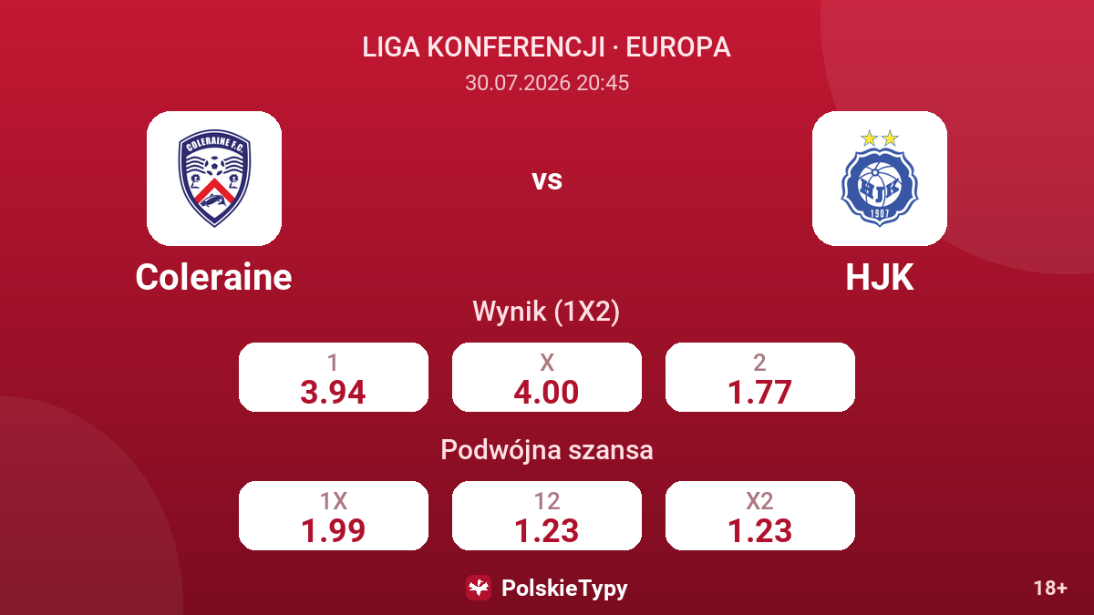 Coleraine - HJK — kursy